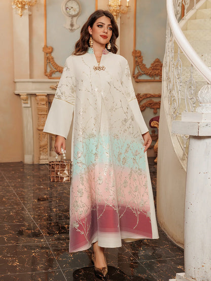 Gradient Grace – The Jacquard Homewear Kaftan for the Arab Woman in America