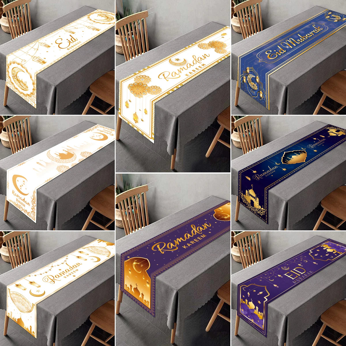 EID Mubarak Decoration Table Runner Ramadan Decor 2024 For Home Tablecloth Ramadan Kareem Islamic Muslim Party Eid Al-Fitr Gifts
