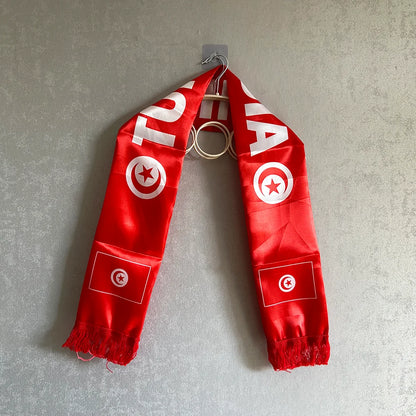 Tunisia 2026 Satin Scarf – 14×135cm Double-Sided Flag with Tassels