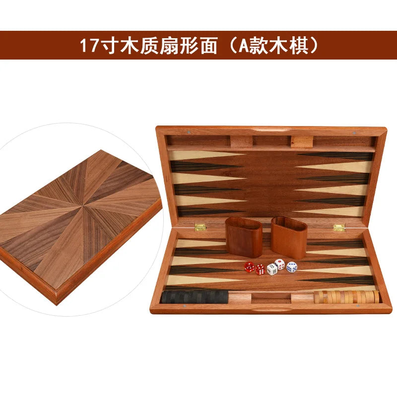 11/13/15/17/19 Inch Wooden Backgammon Set - Classic Board Game for Home & Party Entertainment