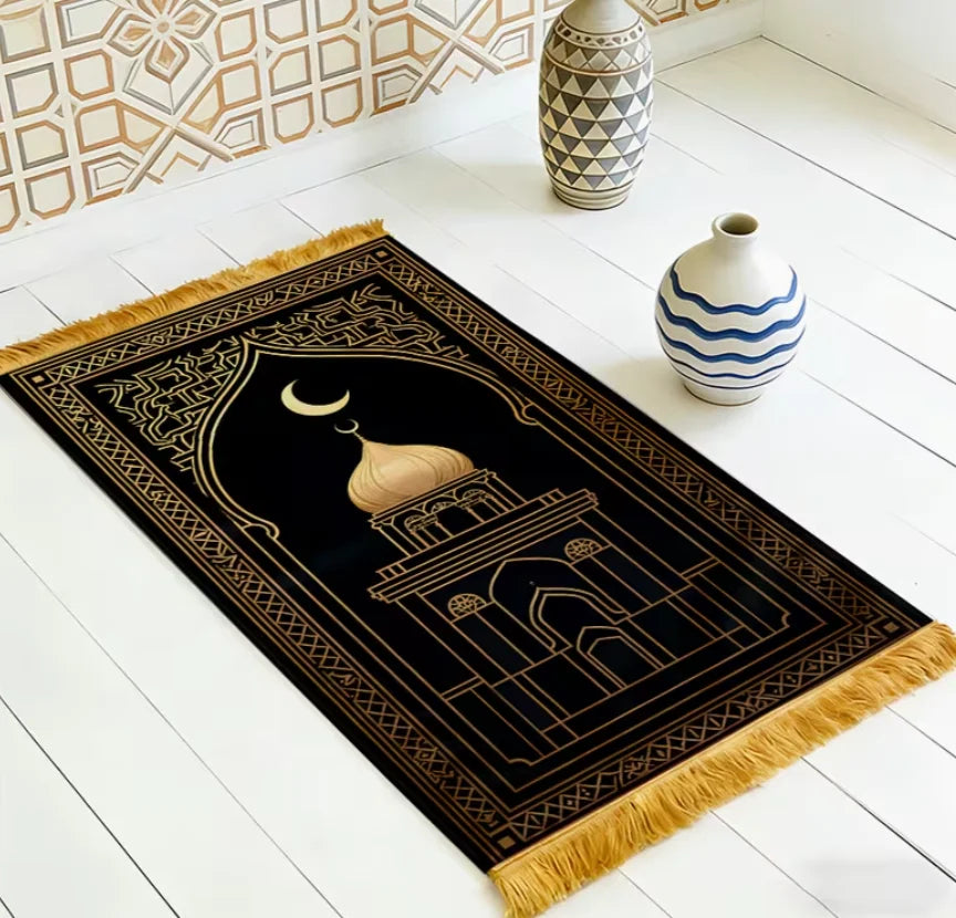 2D Flat Prayer Mat Night Sky and Mosque Rug Lightweight Travel Foldable Portable Ramadan Eid Mubarak Prayer Mat, 2D Flat