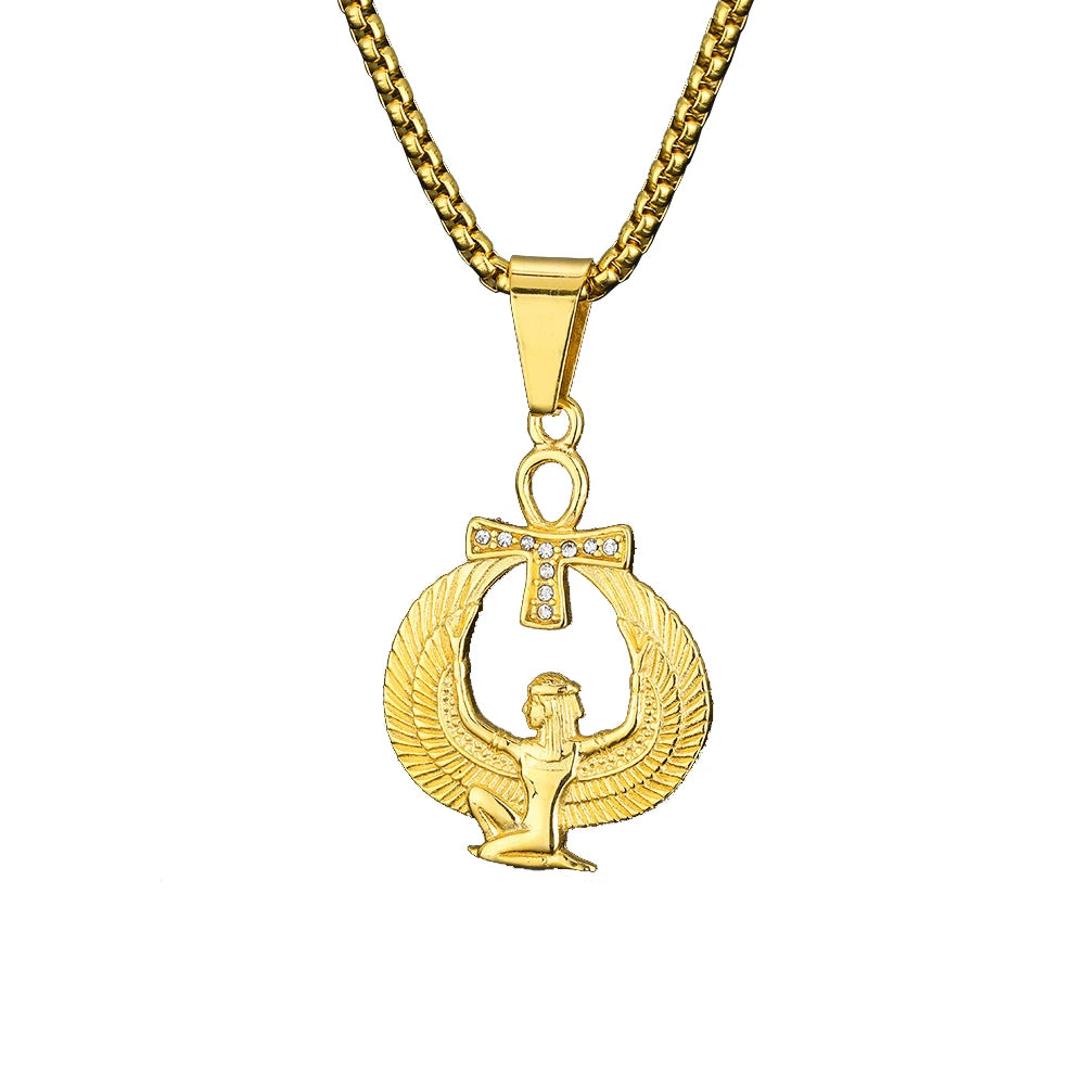 Gold Ankh Cross Pendant – Stainless Steel Key of Life Necklace for Men & Women