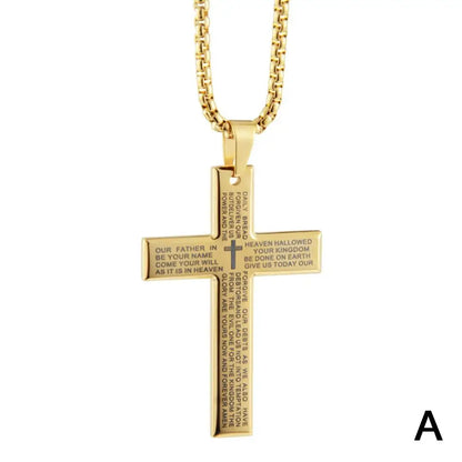 Christian Bible Cross Chain Necklace Steel Big Pendant Necklace Men's Religious Prayer Jewelry Corrente Masculina