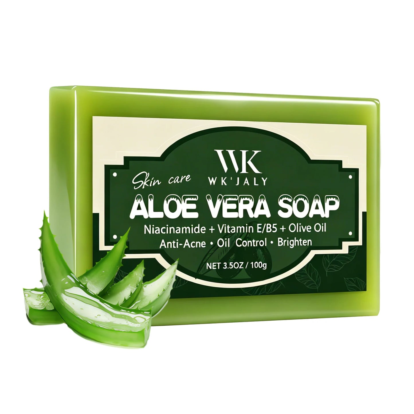 WK Natural Aloe Vera Soap, Clean Skin, Anti Acne, Oil Control, Brighten, With Niacinamide, Vitamin E, Olive Oil, For Face, Body