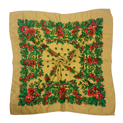 Babushka Bloom – 70cm Retro Floral Square Headscarf for Women