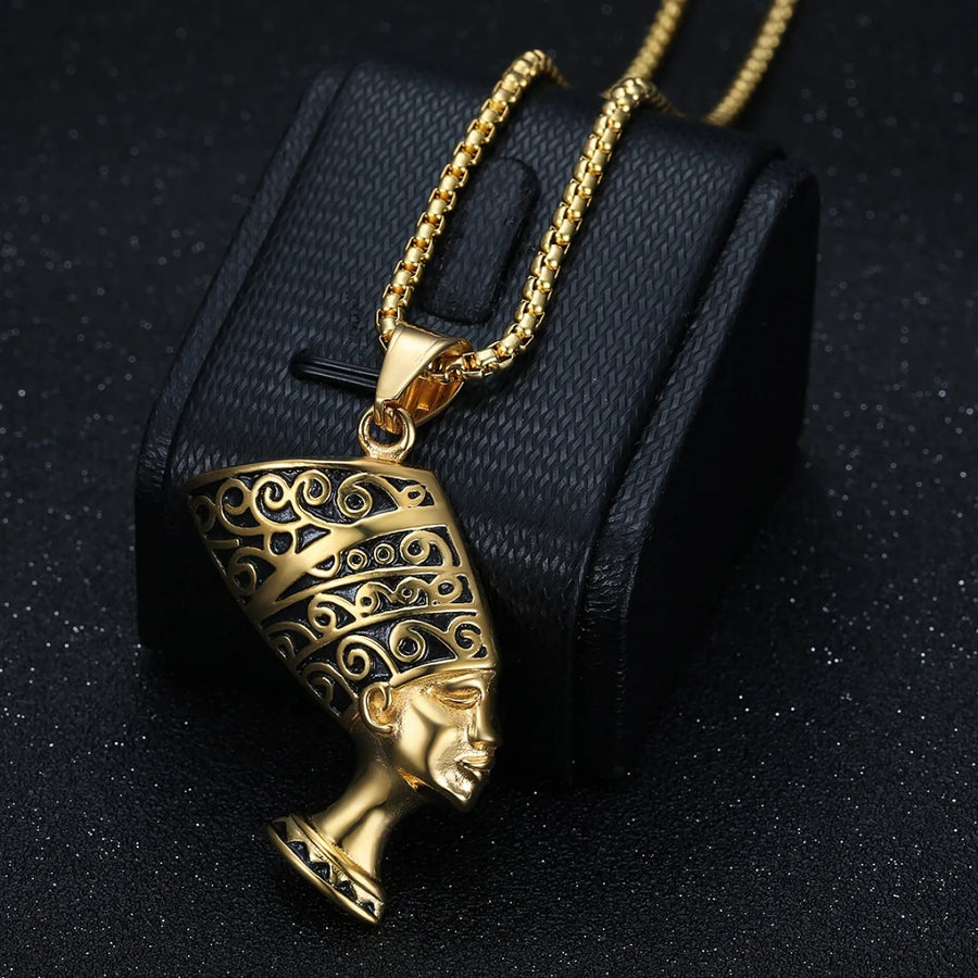 Iced Out Egyptian Ankh & Eagle Pendant – Stainless Steel Pharaoh Necklace for Men & Women