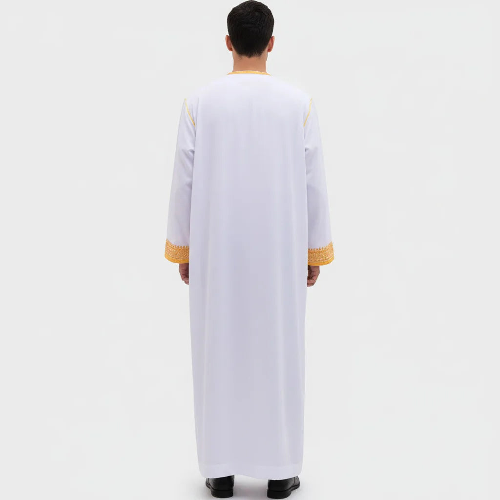 Traditional Arab Men's Robe Thobe Embroidered Dress Middle Eastern Ethnic Jubba Thobes Eid Djellaba Kimono Abaya Thoub Dishdasha