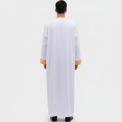 Traditional Arab Men's Robe Thobe Embroidered Dress Middle Eastern Ethnic Jubba Thobes Eid Djellaba Kimono Abaya Thoub Dishdasha