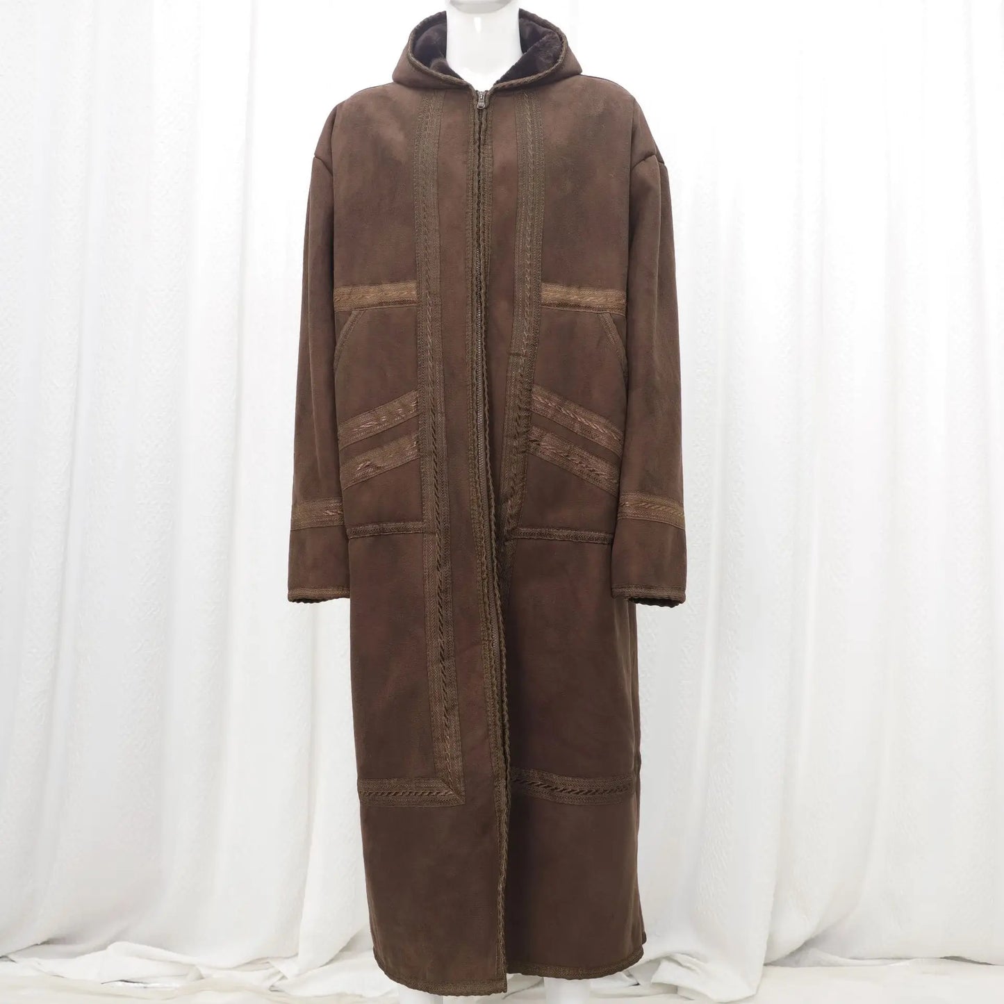 Wholesale Men's Scalp Abaya Men Winter Fur Thicken Suede Men's Robe Cardigan Bisht Muslim Coat Fleece Warm Islam Clothing