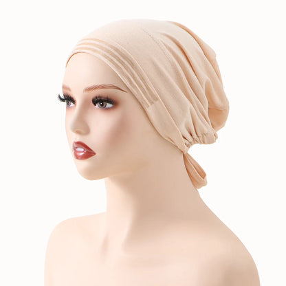 New Muslim Women Non-Slip Hijab Caps Undercap Solid Color Elastic Band Beanie Hat Adjustable Bonnet Hat Inner Cap Bandana Turban