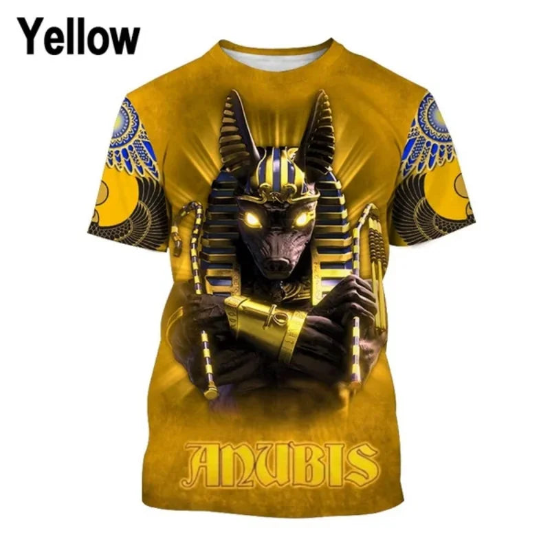 Anubis & Pharaoh 3D T-Shirt – Men's Egyptian Pattern Oversized Streetwear Tee