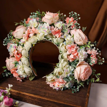Women Head-Dress Colorful Flower Headband Hair Wreath Wedding Party Costume Headpiece for Bridal Women Fashion Hair Accessory