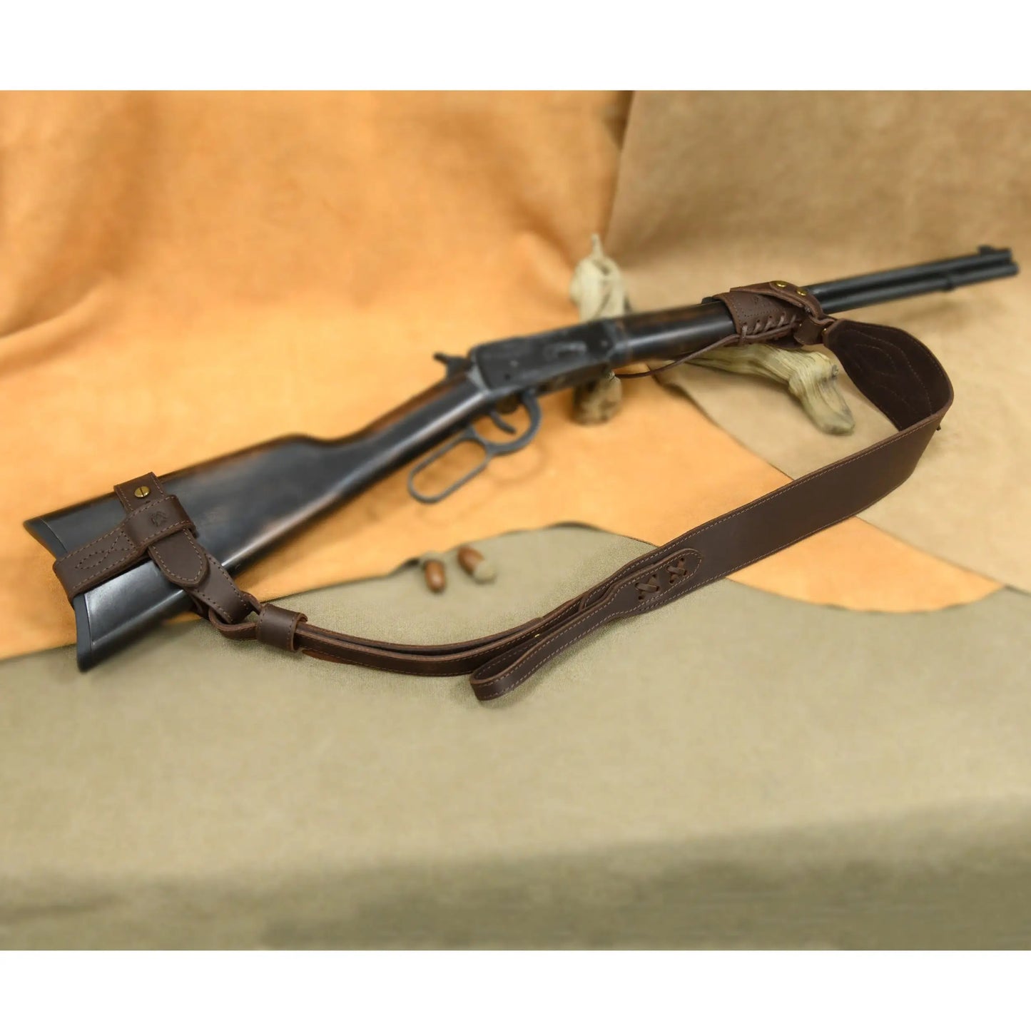 WAYNE'S DOG 1 Combo LeatherRifle Gun No Drill Harnessed Buttstock Holder with Barrel Mount with Matched Gun Sling Shoulder Strap
