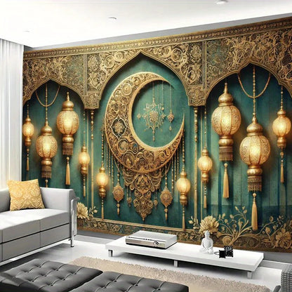 1 Elegant New Moon and Lantern Eid Mubarak Background - Luxurious Ramadan Party Banner