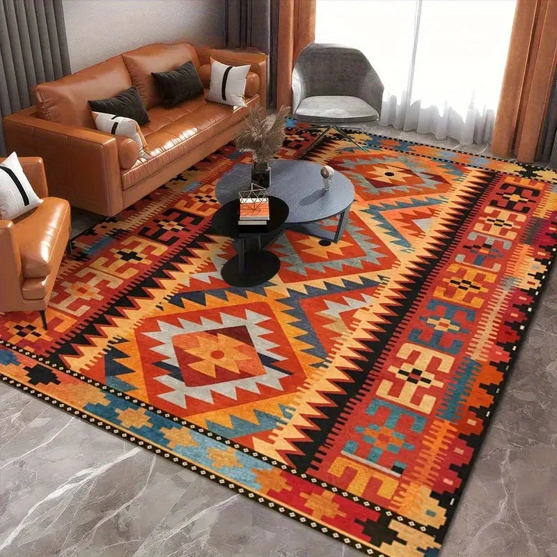 Velvet Dot Plush Colorful Southwestern Style Area Mat Non Slip Backing Machine Washable Vibrant Geometric Patterns Living Room