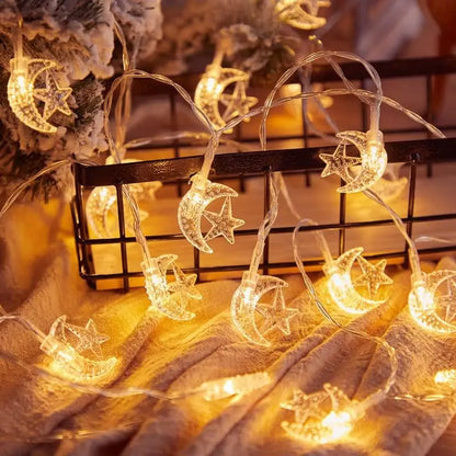 Star Moon Light String, 3M 20 LED Ramadan Decorative Star and Moon String Battery Powered for Wedding Festival Decoration
