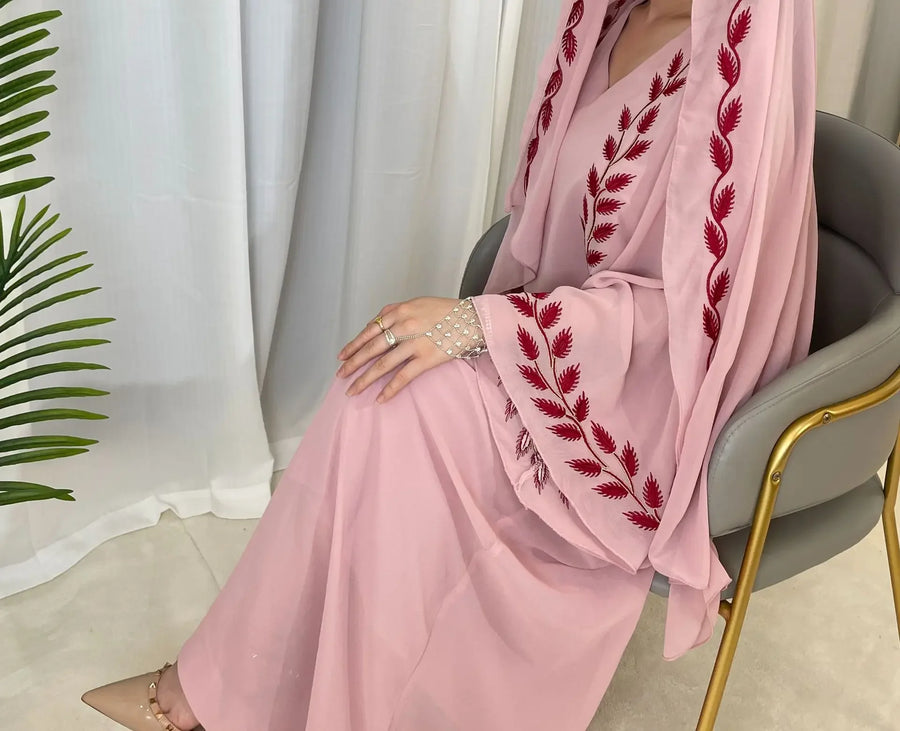 The Eid Set – 2-Piece Embroidered Abaya with Scarf for the Muslim Woman