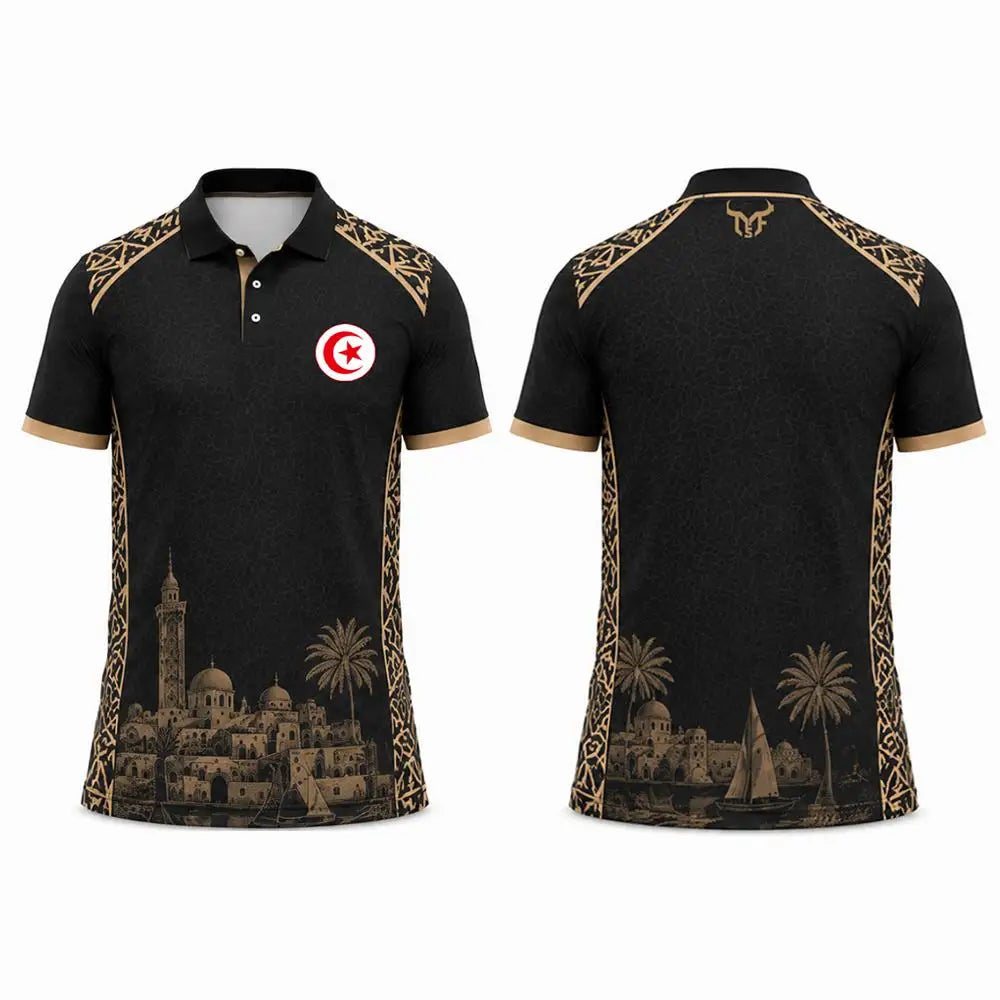 Tunisia Flag & Cityscape Polo – Unisex Breathable Short Sleeve Top