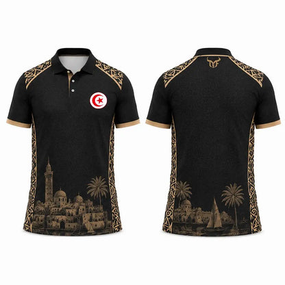 Tunisia Flag & Cityscape Polo – Unisex Breathable Short Sleeve Top