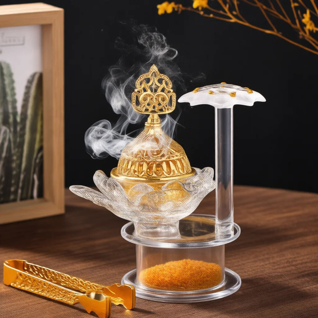 Arabic Crystal Incense Burner Set With Storage Jar Tweezers Dual Use Candle Holder Ornate Glass Aroma For Home Party Decorations