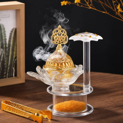 Arabic Crystal Incense Burner Set With Storage Jar Tweezers Dual Use Candle Holder Ornate Glass Aroma For Home Party Decorations