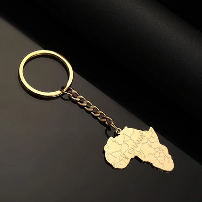 Africa Map Keychain – Stainless Steel Hip-Hop Jewelry, Morocco to South Africa