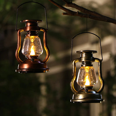 Vintage LED Solar Lantern – Flickering Flame Hanging Light, Retro Rustic Decor