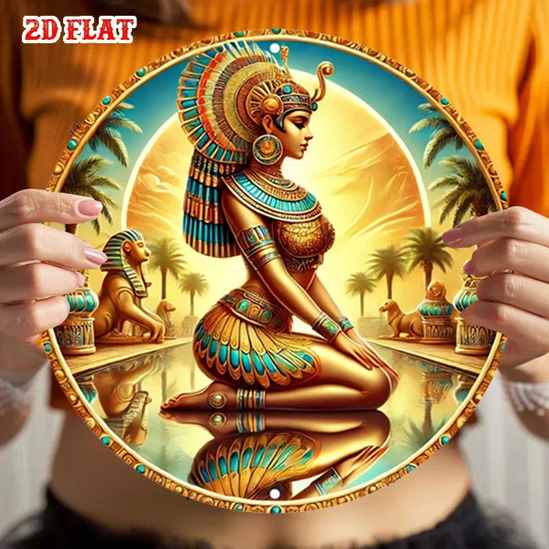Vintage Egyptian Landscape Tin Sign – Cleopatra, Sphinx & Pyramid Metal Wall Art