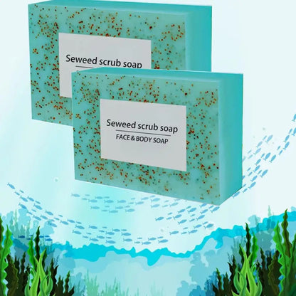 1/2PCS 100G Seaweed scrub particle soap is rich in vitamin E. It contains olive oil, which gently cleanses the face, moisturizes