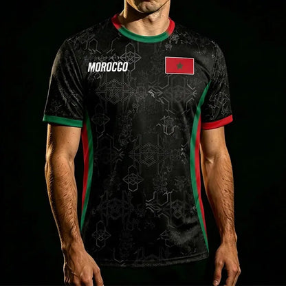 Morocco Flag Print Football Jersey Summer Customizable Name Number O-neck Short-sleeved Men Women Kids Quick Dry Soccer T-shirt