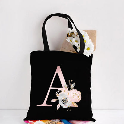 Her Letter, Her Bloom – Personalized Floral Initial Canvas Tote