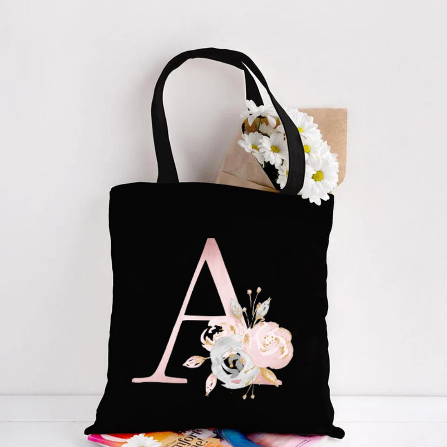 Her Letter, Her Bloom – Personalized Floral Initial Canvas Tote