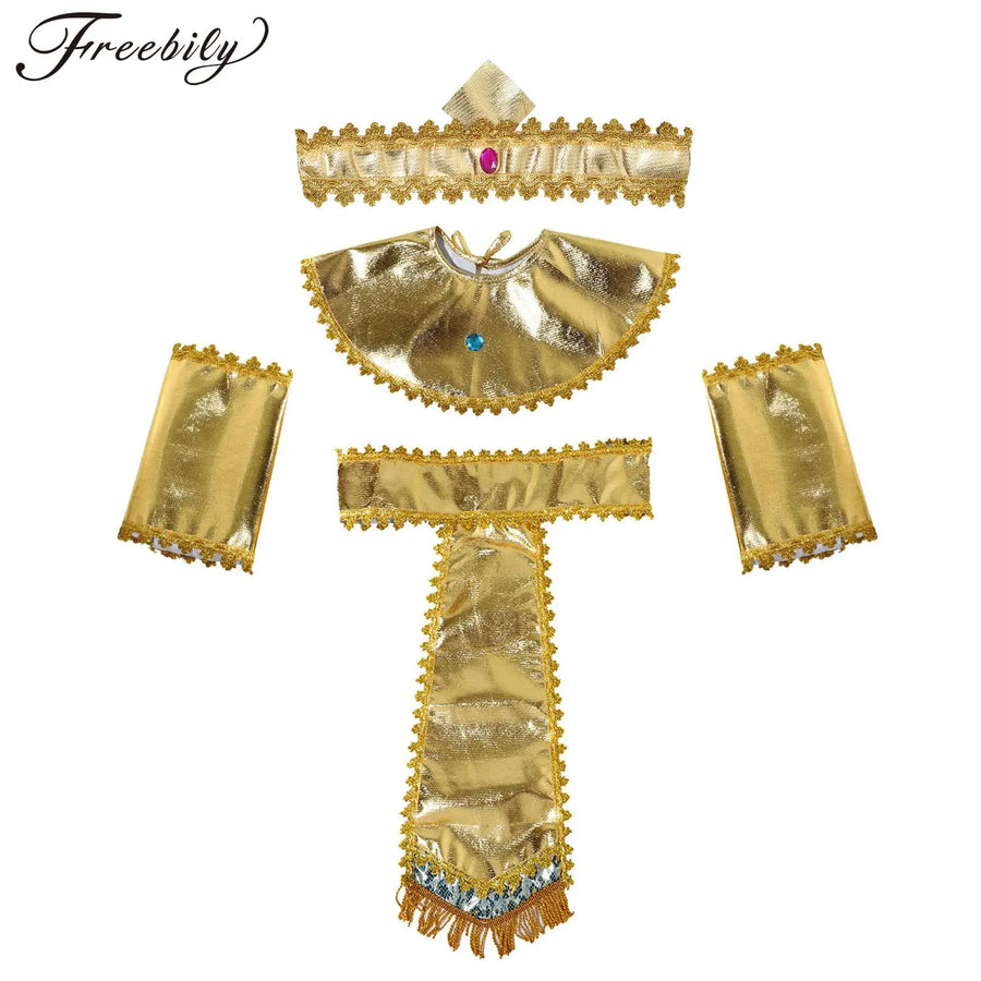 Pharaoh & Cleopatra Luxury Cosplay Set – Gold Trim Egyptian King & Goddess Costume