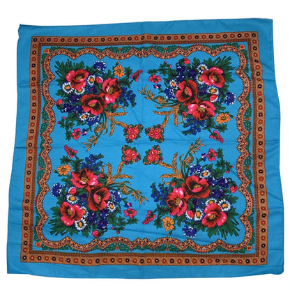 Babushka Bloom – 70cm Retro Floral Square Headscarf for Women