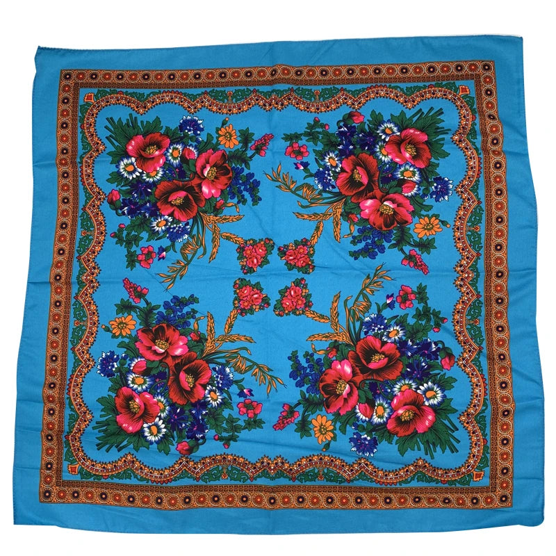 Babushka Bloom – 70cm Retro Floral Square Headscarf for Women