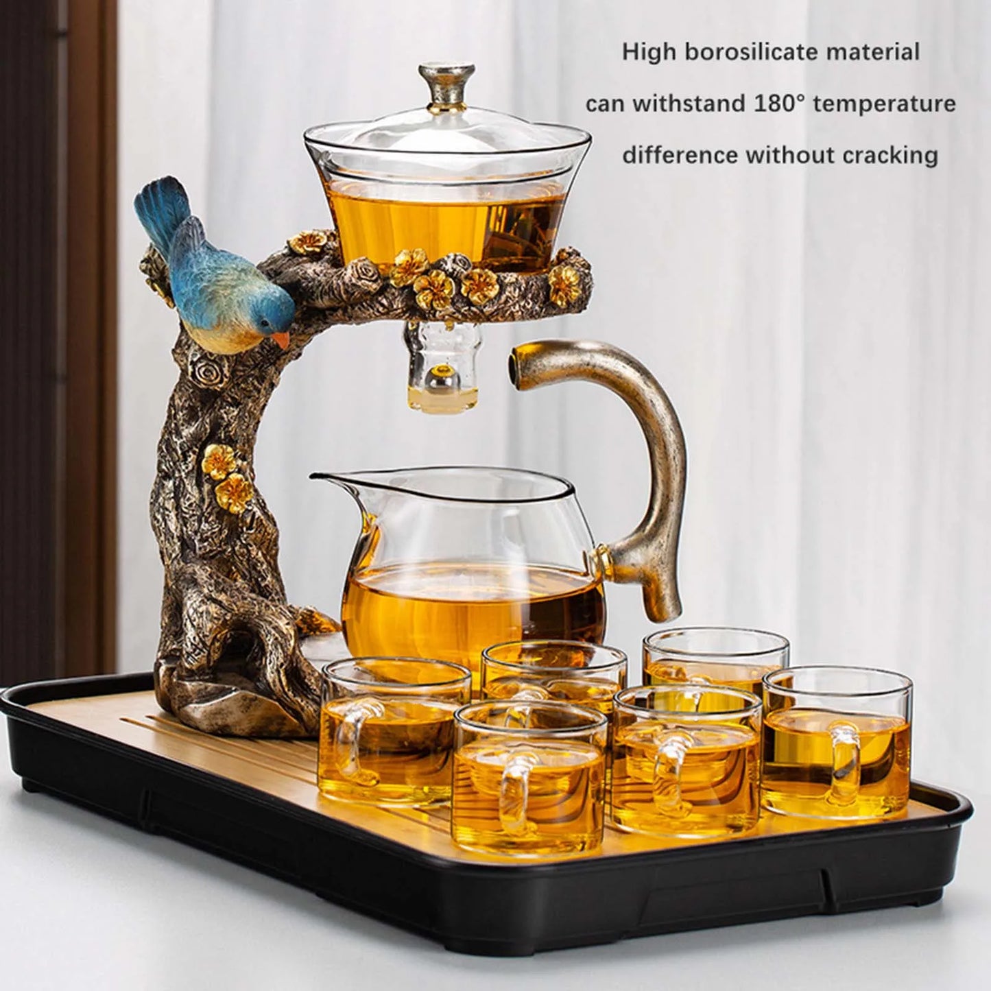 Kungfu Glass Tea Set Magnetic Diversion Rotating Semi Automatic Glass Teapot for Table Decor Office Birthday Gift New Year Home
