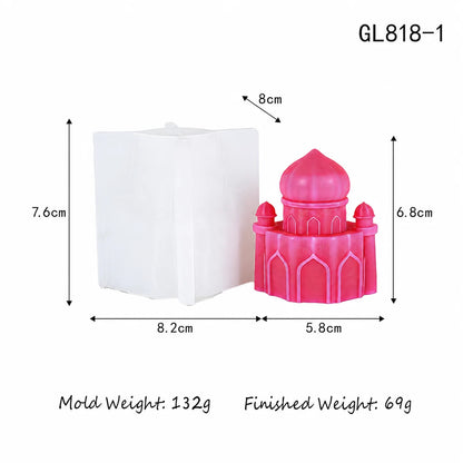 Ramadan Lantern Silicone Mold 3D Mosque Castle Candle Mold Eid Mubarak Islamic Plaster Gypsum Wax Resin Soap Making DIY Ornament
