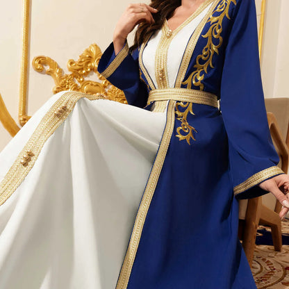 Muslim Sets Women Party Dresses Jalabiya Robe Embroidery Abayas Sashes Ramadan Morocco Dubai Arab Kaftan Vestidos 2 Piece Suit
