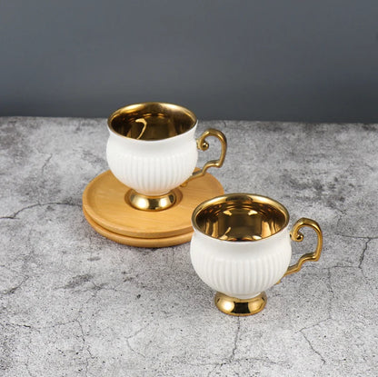 Best 2pcs/set Turkish Coffee Cups Set Of 2 Ceramics Cup Of Coffee Creative Gifts Relief Teacup And Saucer Set Retro 90ml Gobelet