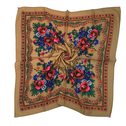 Babushka Bloom – 70cm Retro Floral Square Headscarf for Women