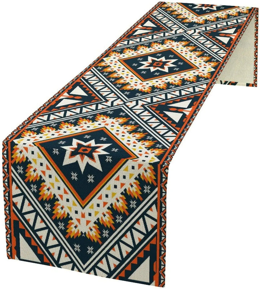The Aztec Linen – Boho Abstract Geometric Table Runner