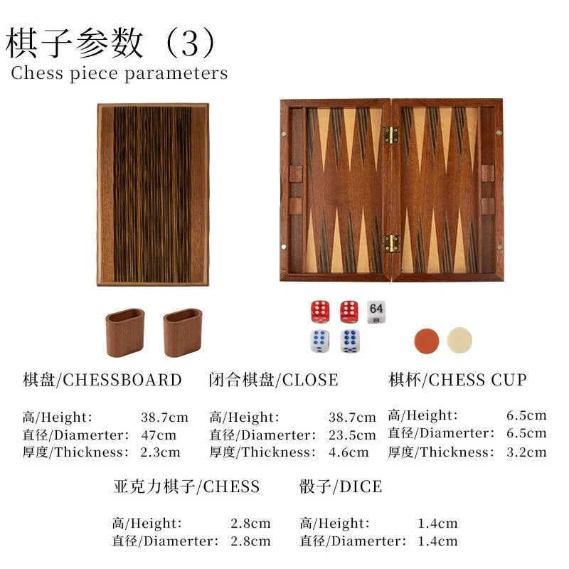 Solid Wood Backgammon Set Educational Family Board Game Leisure Entertainment