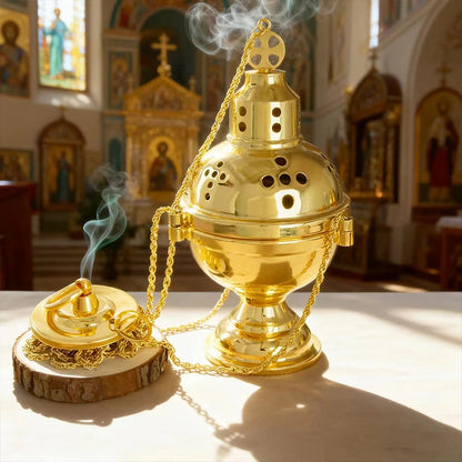 New2026 Eastern Orthodox Church Censer With Bells Gold Plated Hanging Incense Burner Church Home Decoration Orthodox Censer Gift
