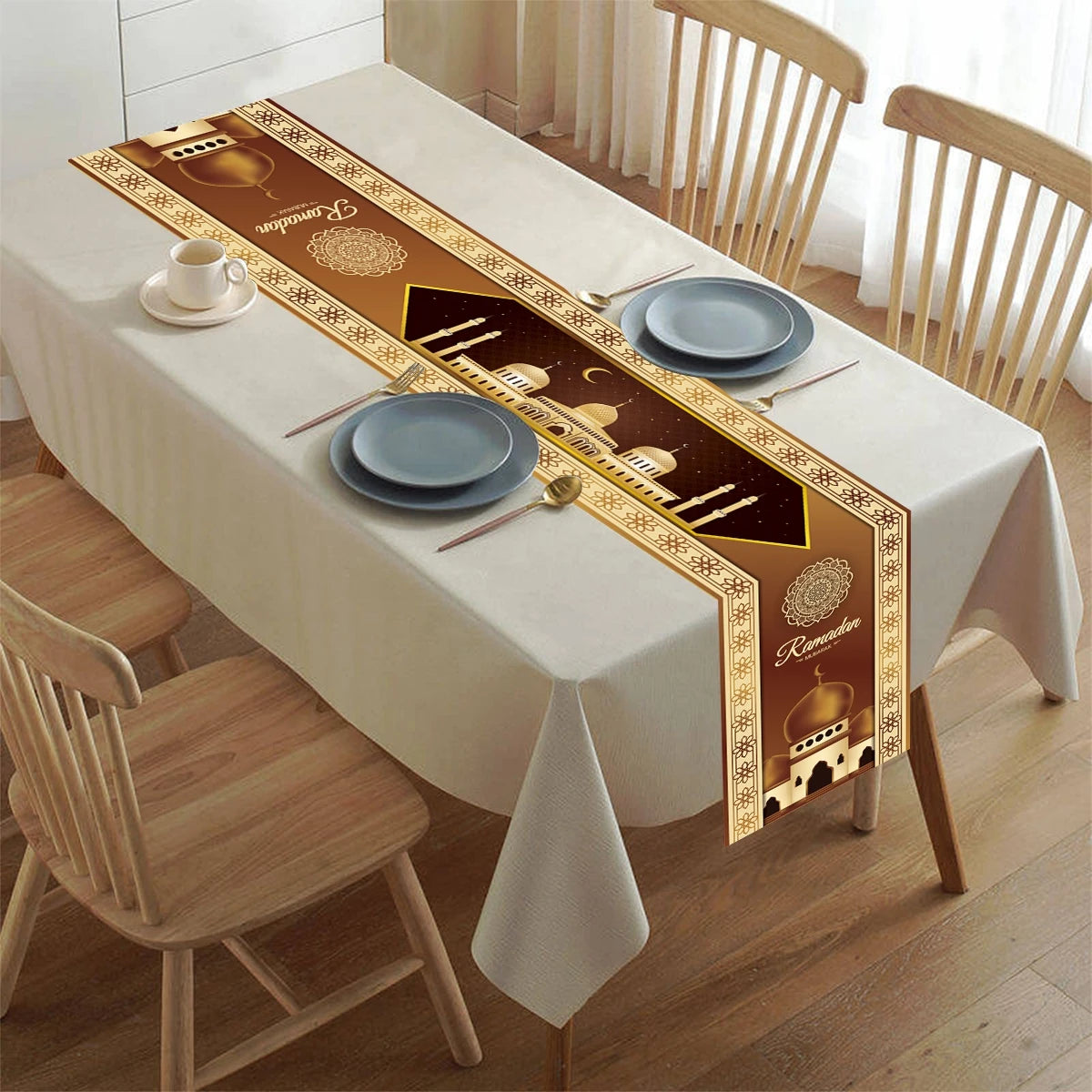 EID Mubarak Decoration Table Runner Ramadan Decor 2024 For Home Tablecloth Ramadan Kareem Islamic Muslim Party Eid Al-Fitr Gifts