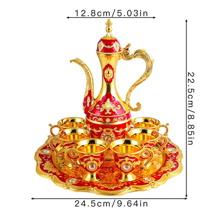 Metal Arabic Coffee Set – 6 Cups, Serving Tray & Pot for Home & Banquets