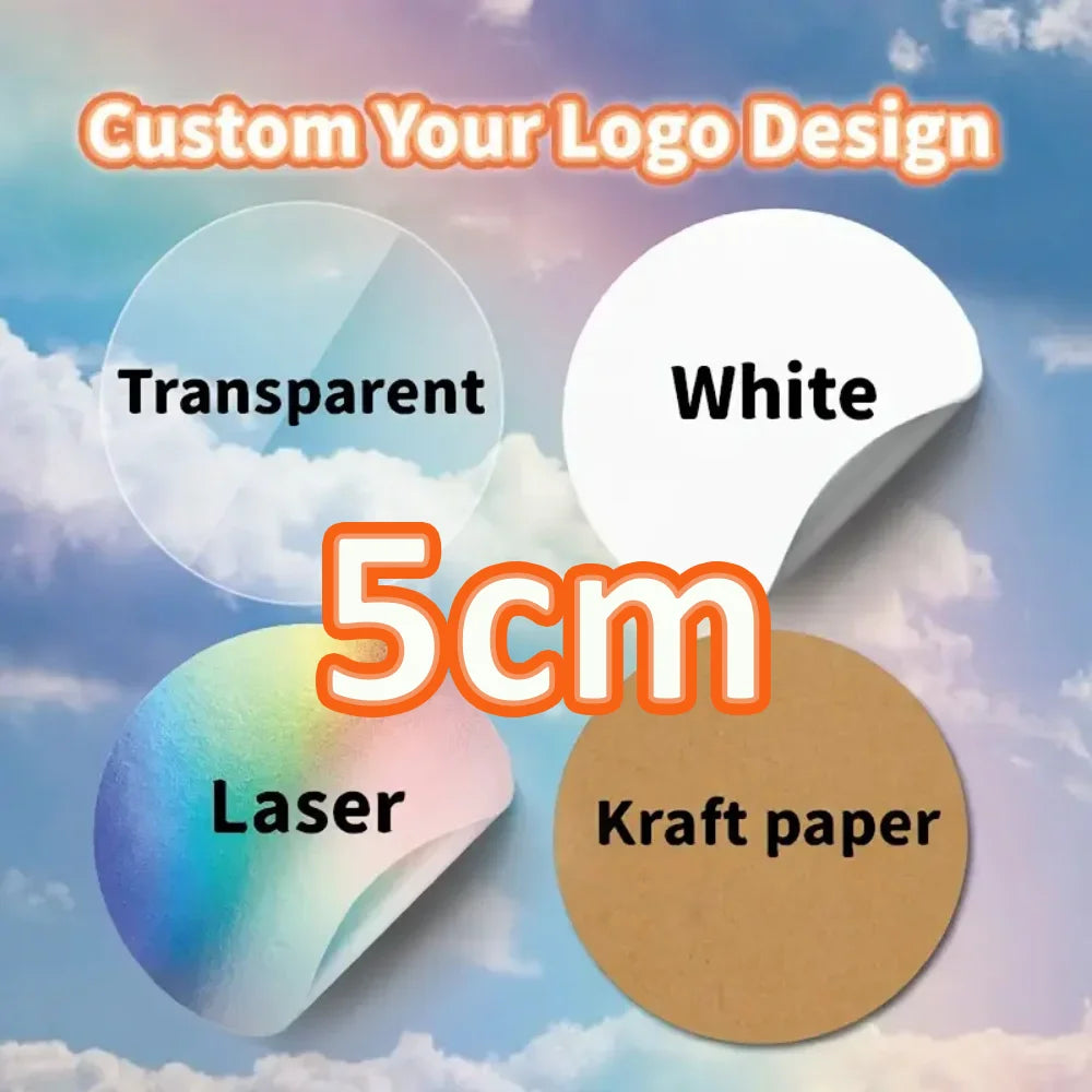 45-50pcs Custom Personalized Stickers - 4 Unique Materials (White PVC, Clear, Holographic, Kraft) - Design Your Own!