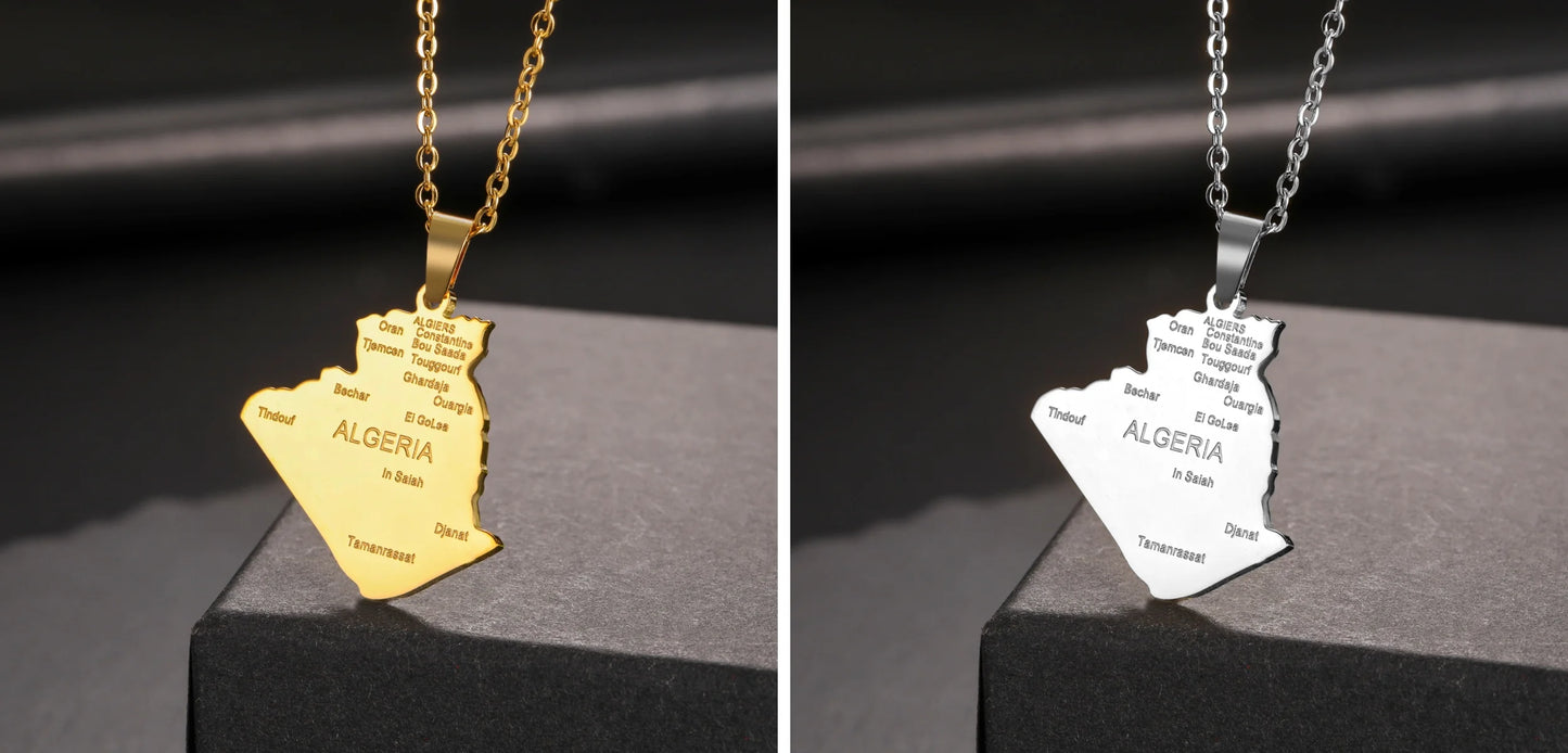 Kkjoy Fashion Stainless Steel Gold Color Map of ALGERIA Pendant Necklace For Women Men Map Design Hip Hop Jewelry Gift Wholesale