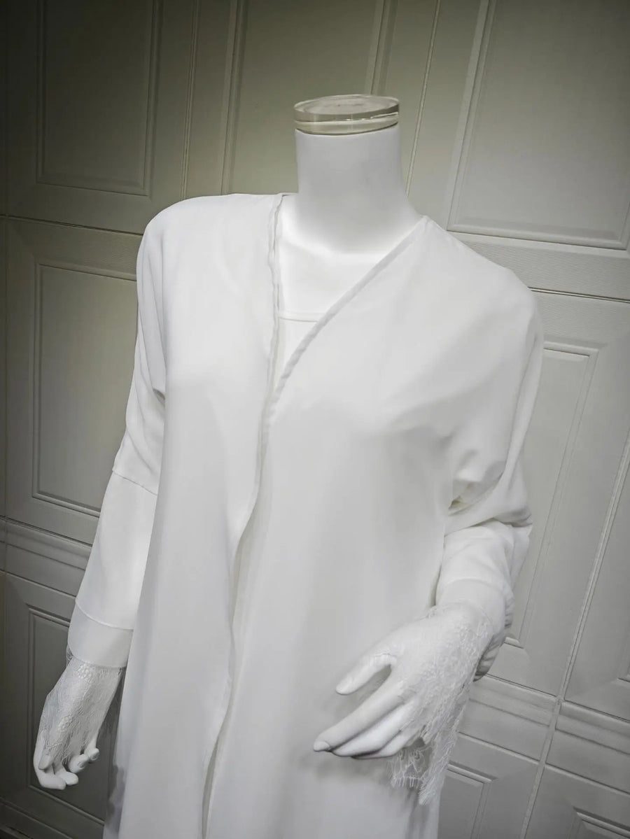 White Purity – The Solid Open Abaya with Hijab for the Muslim Woman in America