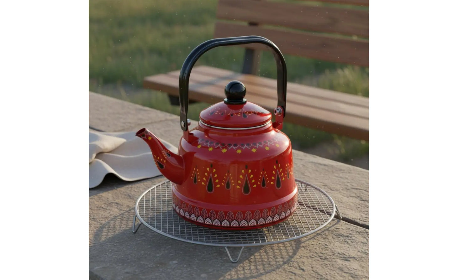 Enamel Kettle for Boil Water Round Teapot Easy to Clean Vintage Water Kettle Anti-Scald Water Kettle for Stovetop Kitchen Home