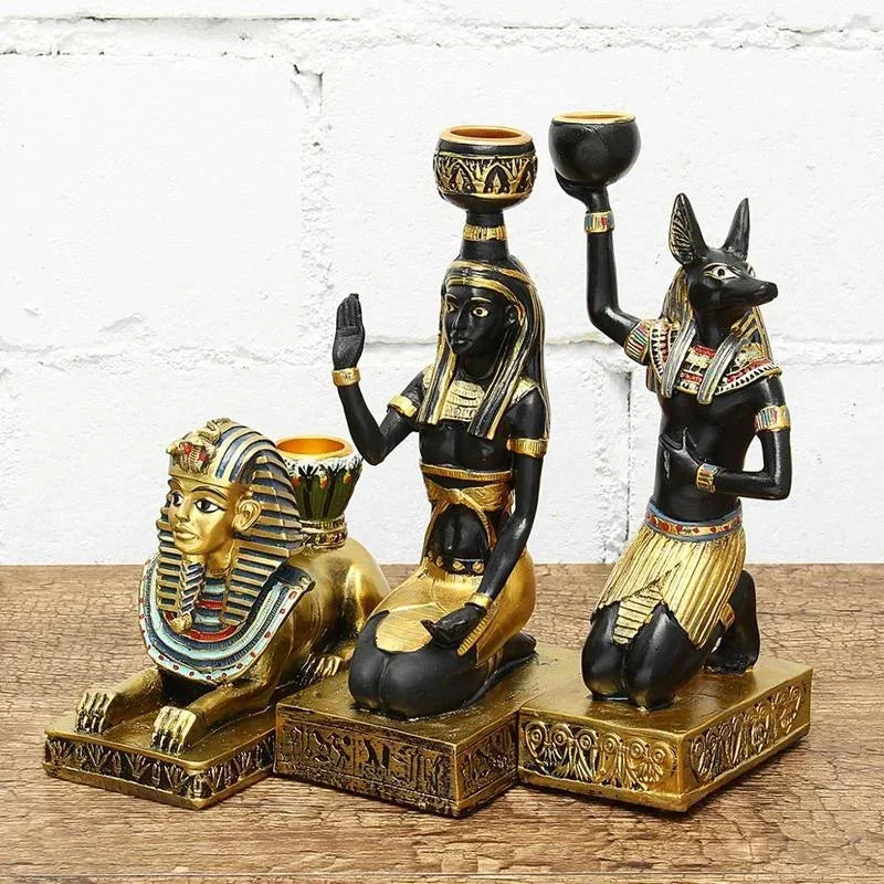 Egyptian Sphinx & Anubis Candleholder – Resin Candlestick, Retro Home Decor